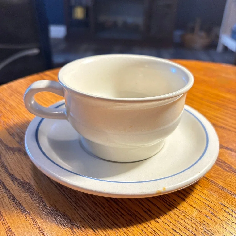 Pfaltzgraff Yorktowne Blue Floral Stoneware Tea Cup and Saucer Set Vintage 7-1